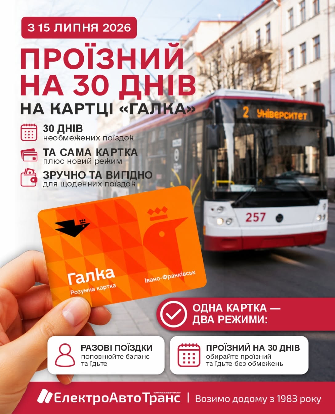 Проїзний на 30 днів: у Франківську запустили сервіс для власників карток «Галка»